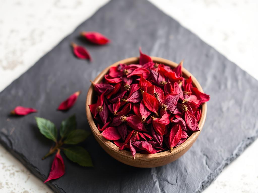 Hibiscus (Roselle) — Deep-crimson dried calyces prized for colour and acidity.